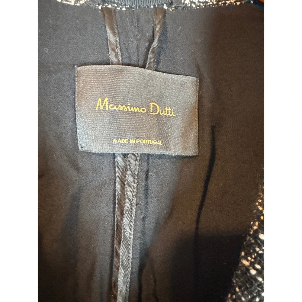 Massimo Dutti Tweed Cropped Blazer Jacket Black White Fringe Women US‎ 4 EUR 36